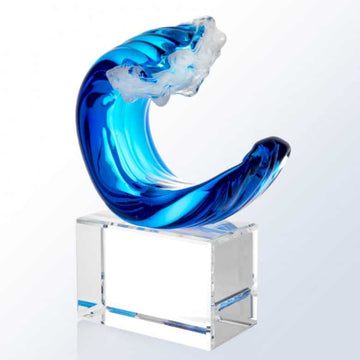 wave glass art, wave art, tidal wave crystal , custom awards, custom crystal awards, art glass